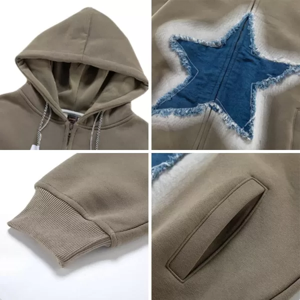 Aelfric Eden Star Graphic Y2k Hoodies Mens Oversized Zip Up Hoodies Aesthetic Womens Sweatshirt Hooded Pullover Tops3khaki