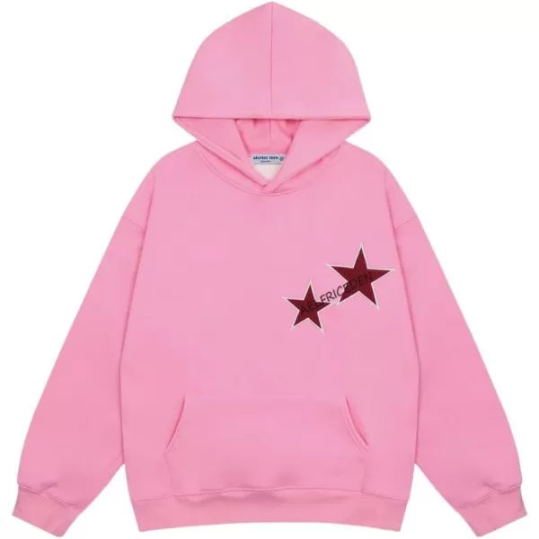 Aelfric Eden Star Hoodie Streetwear Trend Causal Loose Oversized Hooded Sweatshirts Pullover1751pink