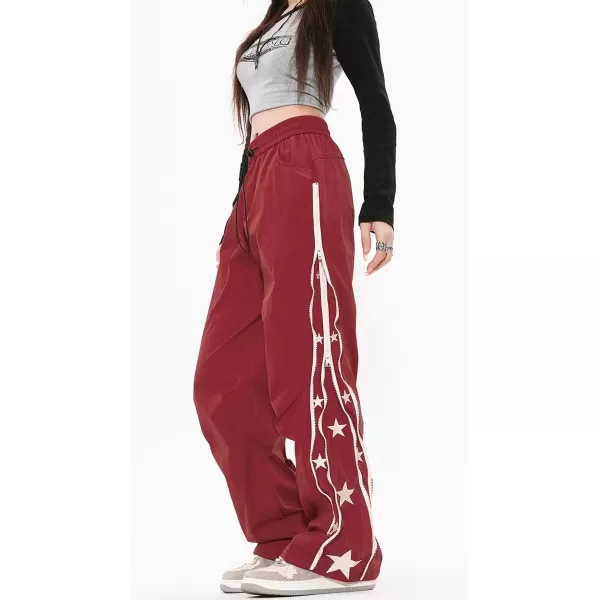 Aelfric Eden Striped Track Pants Men Parachute Pants Women Baggy Sweatpants Y2k Wide Leg Cargo Pants with DrawstringVs23red