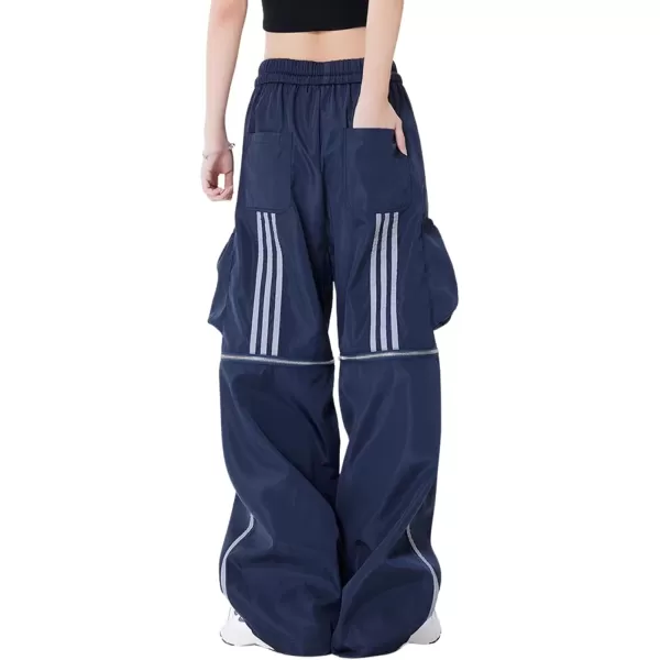 Aelfric Eden Striped Track Pants Men Parachute Pants Women Baggy Sweatpants Y2k Wide Leg Cargo Pants with DrawstringVs29navy Blue