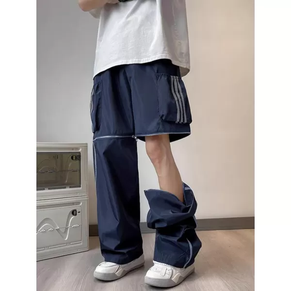 Aelfric Eden Striped Track Pants Men Parachute Pants Women Baggy Sweatpants Y2k Wide Leg Cargo Pants with DrawstringVs29navy Blue