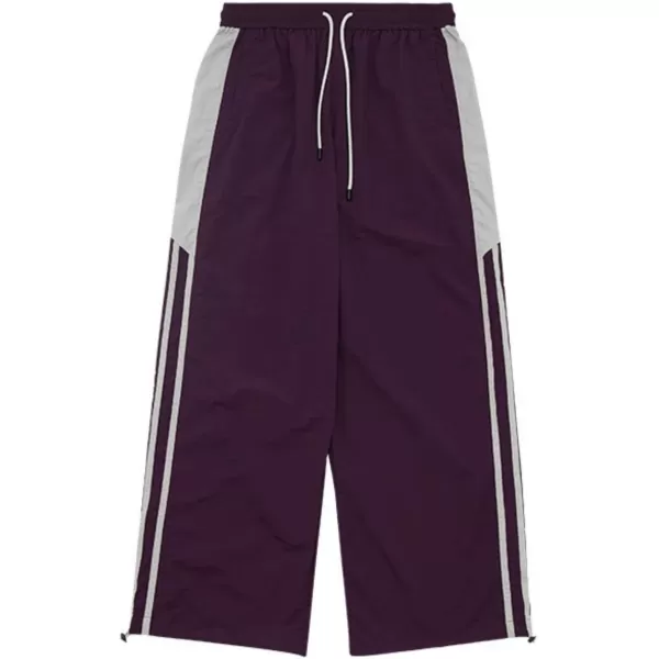 Aelfric Eden Striped Track Pants Men Parachute Pants Women Baggy Sweatpants Y2k Wide Leg Cargo Pants with DrawstringVs2purple