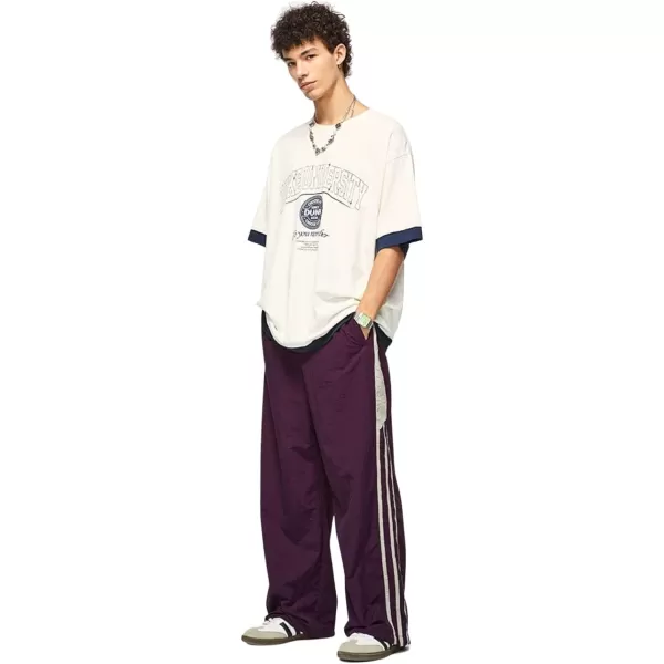 Aelfric Eden Striped Track Pants Men Parachute Pants Women Baggy Sweatpants Y2k Wide Leg Cargo Pants with DrawstringVs2purple