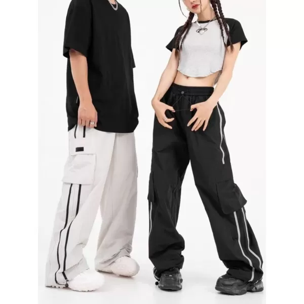 Aelfric Eden Striped Track Pants Men Parachute Pants Women Baggy Sweatpants Y2k Wide Leg Cargo Pants with DrawstringVs3grey