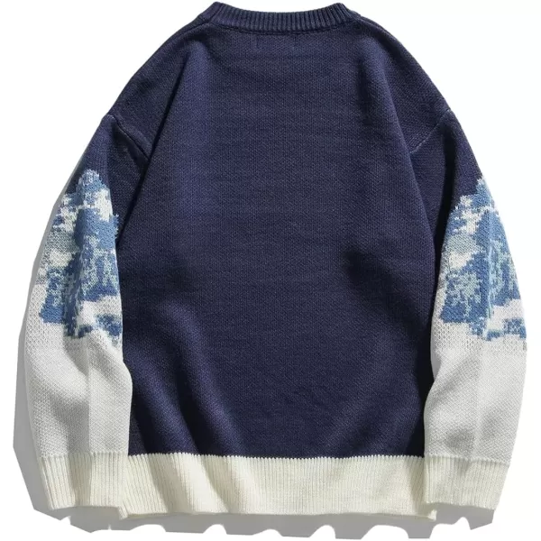 Aelfric Eden Van Gogh Sweater Sunflower Painting Printed Pullover Mens Long Sleeves Knit Casual Oversized TopsA1blue