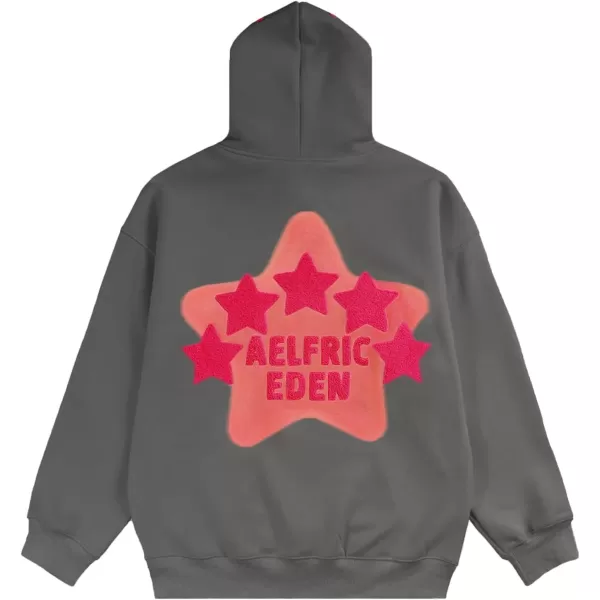 Aelfric Eden Womens Graphic Hoodies Pink Star Print Hoodie Unisex Oversized Hoodies Long Sleeve Pocket PulloverAa03dark Grey