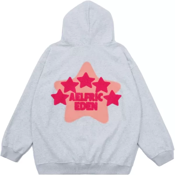 Aelfric Eden Womens Graphic Hoodies Pink Star Print Hoodie Unisex Oversized Hoodies Long Sleeve Pocket PulloverAa03light Grey