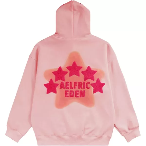 Aelfric Eden Womens Graphic Hoodies Pink Star Print Hoodie Unisex Oversized Hoodies Long Sleeve Pocket PulloverAa03pink