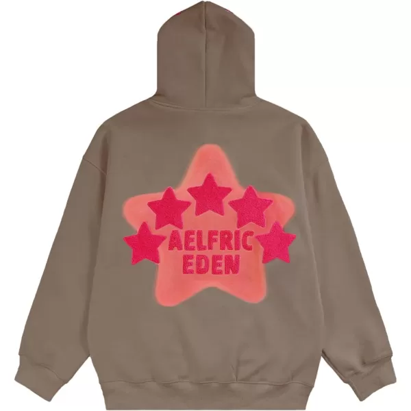 Aelfric Eden Womens Graphic Hoodies Pink Star Print Hoodie Unisex Oversized Hoodies Long Sleeve Pocket PulloverAa04brown