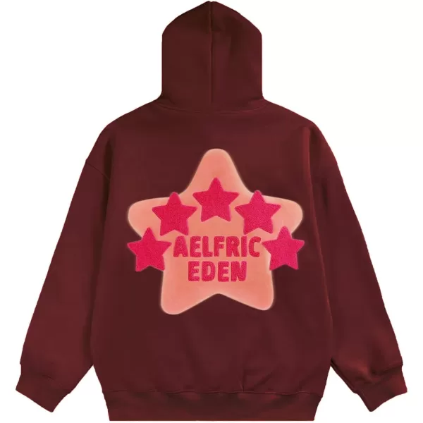 Aelfric Eden Womens Graphic Hoodies Pink Star Print Hoodie Unisex Oversized Hoodies Long Sleeve Pocket PulloverAa05wine Red