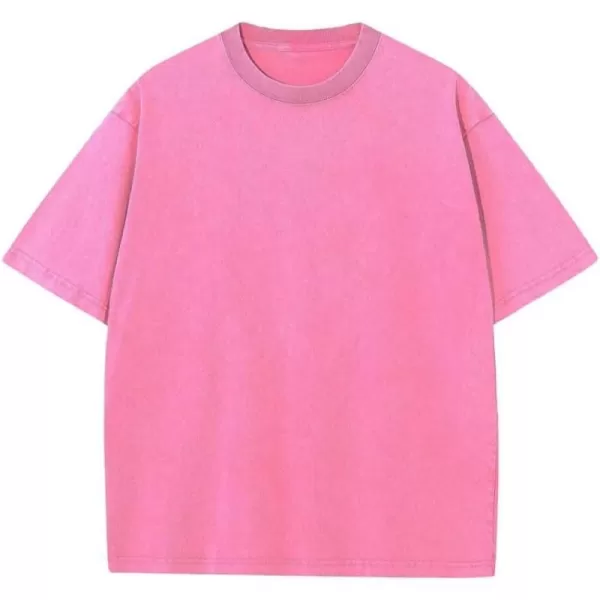 Aelfric Eden Mens Cotton Wash Solid TShirts Oversized Unisex Short Sleeve Streetwear Rap Hip Hop Basic Tee TopsX03pink