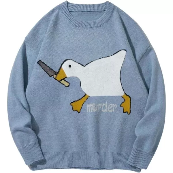 Aelfric Eden Mens Fashion Ducks Cartoon Sweaters Unisex Oversized Jumper Long Sleeve Casual Sweater Retro Couple TopA3blue