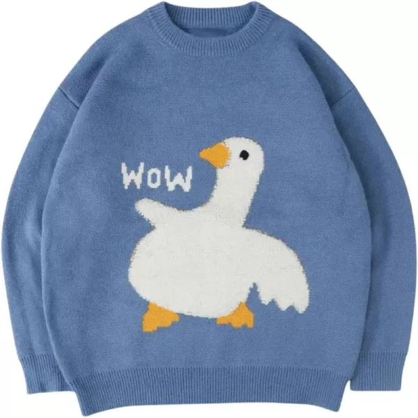 Aelfric Eden Mens Fashion Ducks Cartoon Sweaters Unisex Oversized Jumper Long Sleeve Casual Sweater Retro Couple TopA6blue