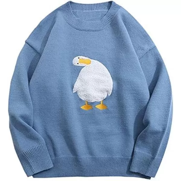 Aelfric Eden Mens Fashion Ducks Cartoon Sweaters Unisex Oversized Jumper Long Sleeve Casual Sweater Retro Couple TopAa1blue