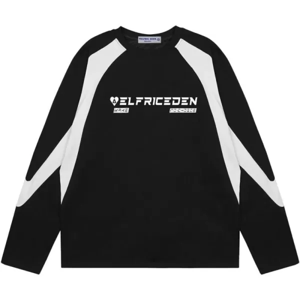 Aelfric Eden Mens Fashion Graphic Sweatshirt Patchwork Crew Neck Sweatshirts Oversized Streetwear Casual Top1709black