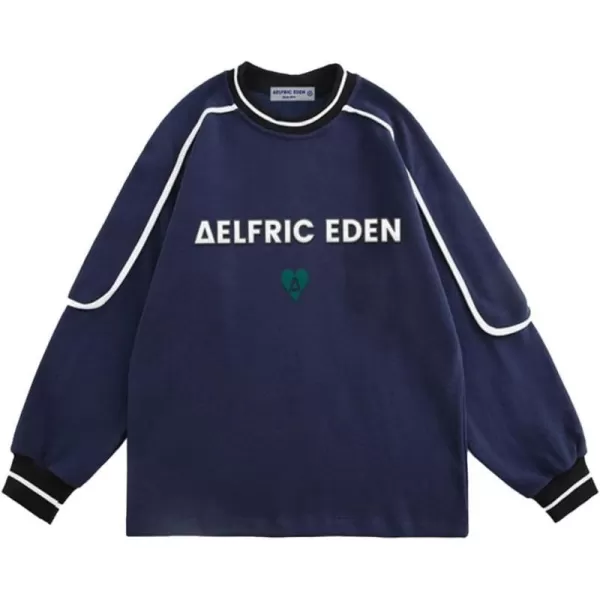 Aelfric Eden Mens Fashion Graphic Sweatshirt Patchwork Crew Neck Sweatshirts Oversized Streetwear Casual TopC02navy