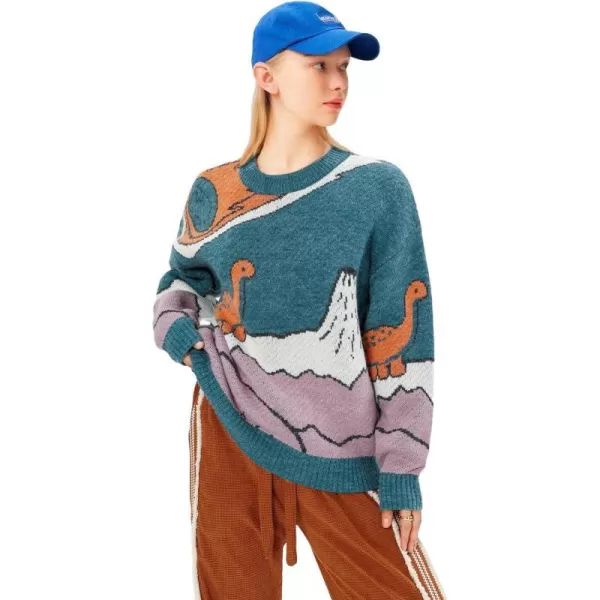 Aelfric Eden Mens Oversized Dinosaur Knit Sweater Vintage Cartoon Pullover Sweater Long Sleeve Christmas Sweater01ablue