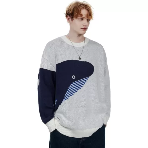 Aelfric Eden Mens Oversized Dinosaur Knit Sweater Vintage Cartoon Pullover Sweater Long Sleeve Christmas Sweater03a04gray