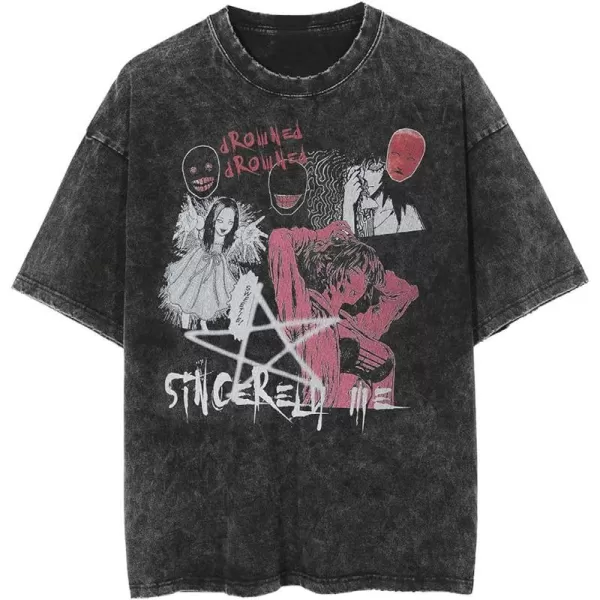 Aelfric Eden Mens Oversized Japanese Harajuku Anime Shirt Unisex Printed Cool Tee01black2