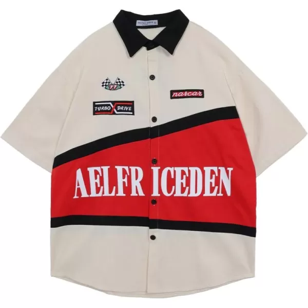 Aelfric Eden Mens Vintage Oversized Shirts Unisex Streetwear Patchwork Casual ShortSleeveA1red