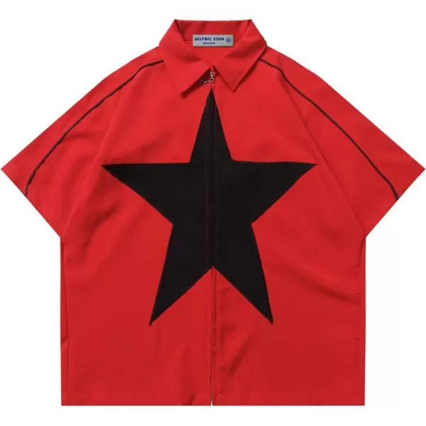 Aelfric Eden Mens Vintage Oversized Shirts Unisex Streetwear Patchwork Casual ShortSleeveA5red