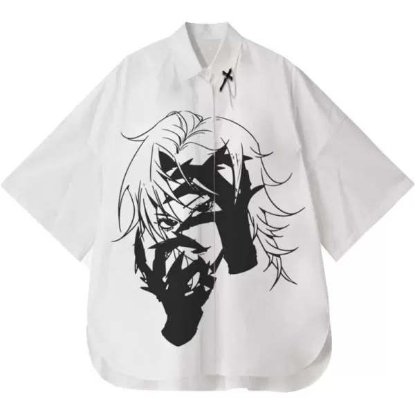Aelfric Eden Mens Vintage Oversized Shirts Unisex Streetwear Patchwork Casual ShortSleeveC04white
