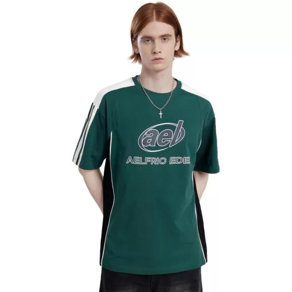 Aelfric Eden Oversized Graphic Tees Men Contrast Color Speedway Racing Tee Unisex Streetwear Tshirt Patchwork Polo Tee02a8green