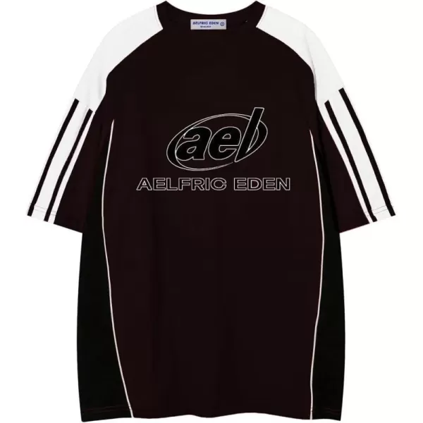 Aelfric Eden Oversized Graphic Tees Men Contrast Color Speedway Racing Tee Unisex Streetwear Tshirt Patchwork Polo Tee03a8black