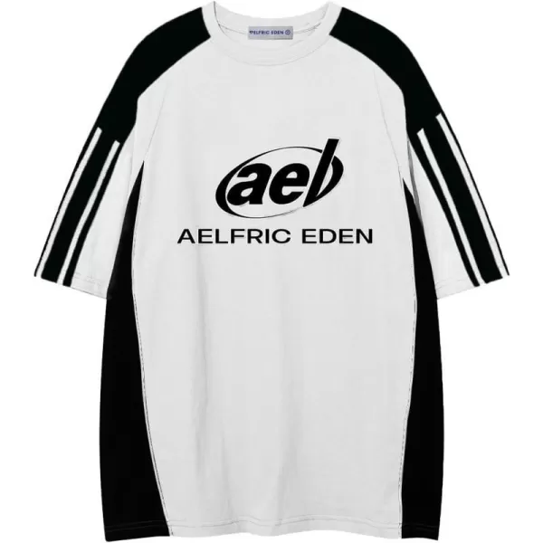 Aelfric Eden Oversized Graphic Tees Men Contrast Color Speedway Racing Tee Unisex Streetwear Tshirt Patchwork Polo Tee04a8white