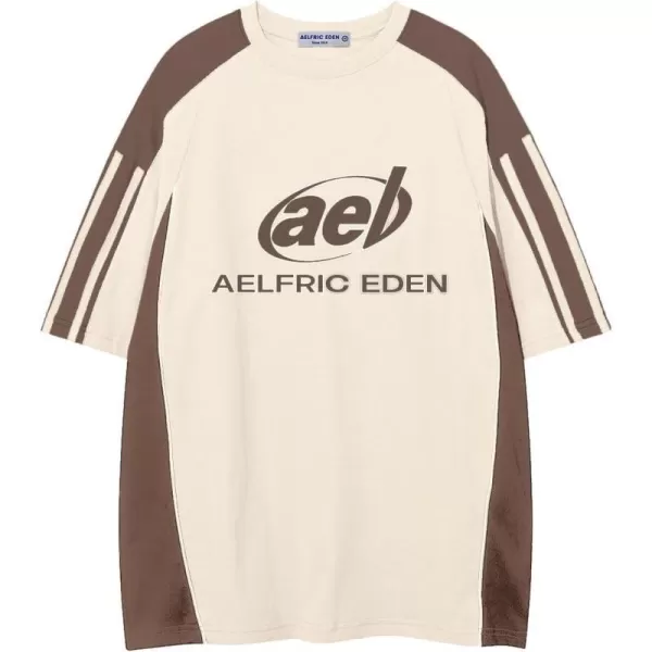 Aelfric Eden Oversized Graphic Tees Men Contrast Color Speedway Racing Tee Unisex Streetwear Tshirt Patchwork Polo Tee07a8beige