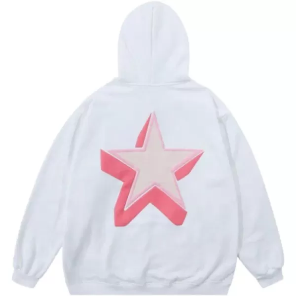 Aelfric Eden Star Graphic Y2k Hoodies Mens Oversized Zip Up Hoodies Aesthetic Womens Sweatshirt Hooded Pullover TopsB28white