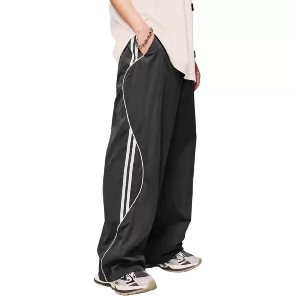 Aelfric Eden Striped Track Pants Men Parachute Pants Women Baggy Sweatpants Y2k Wide Leg Cargo Pants with DrawstringVs21darkgrey