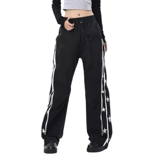 Aelfric Eden Striped Track Pants Men Parachute Pants Women Baggy Sweatpants Y2k Wide Leg Cargo Pants with DrawstringVs23black