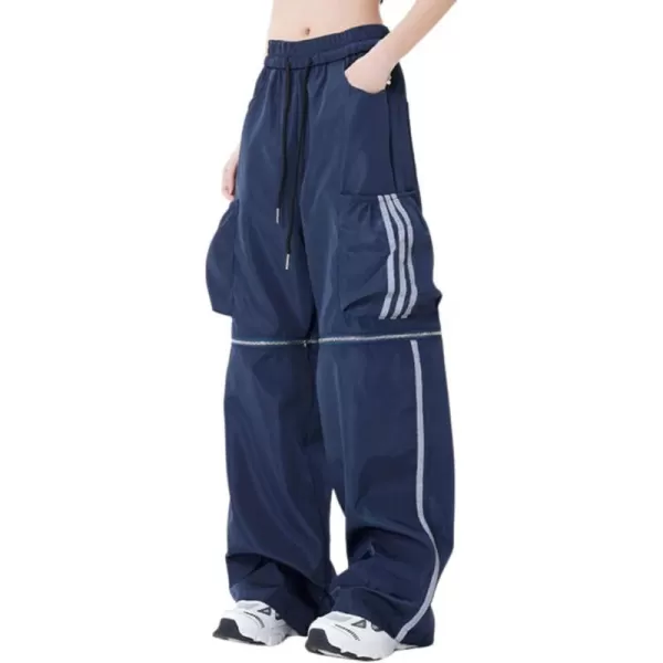 Aelfric Eden Striped Track Pants Men Parachute Pants Women Baggy Sweatpants Y2k Wide Leg Cargo Pants with DrawstringVs29navy Blue