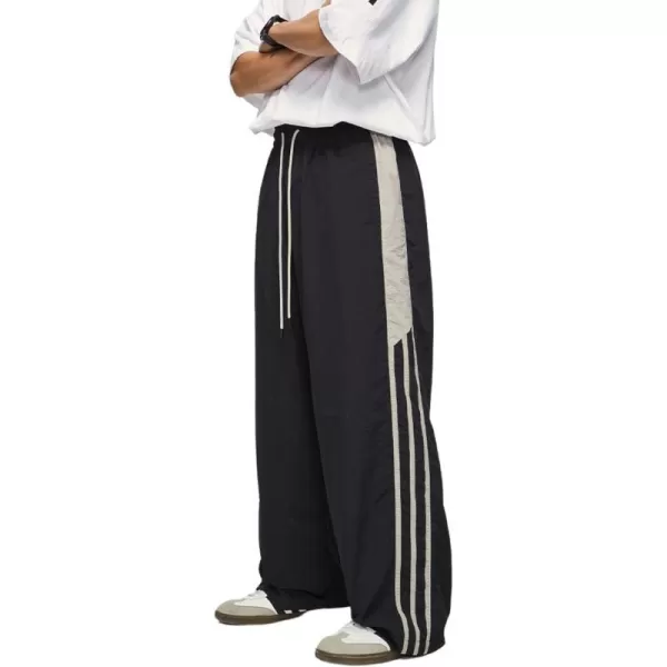 Aelfric Eden Striped Track Pants Men Parachute Pants Women Baggy Sweatpants Y2k Wide Leg Cargo Pants with DrawstringVs2black