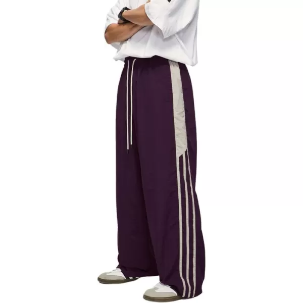 Aelfric Eden Striped Track Pants Men Parachute Pants Women Baggy Sweatpants Y2k Wide Leg Cargo Pants with DrawstringVs2purple