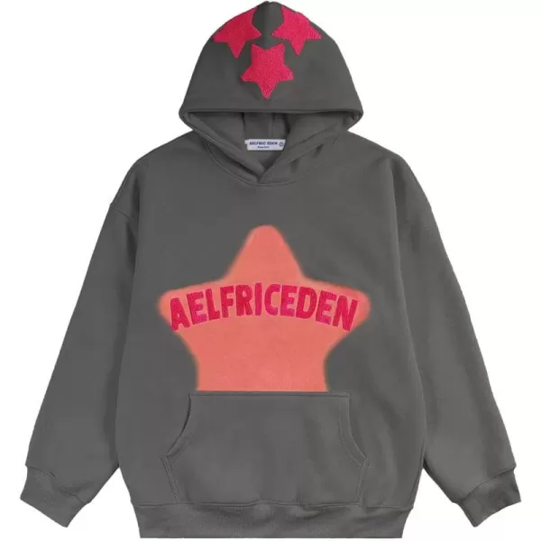 Aelfric Eden Womens Graphic Hoodies Pink Star Print Hoodie Unisex Oversized Hoodies Long Sleeve Pocket PulloverAa03dark Grey