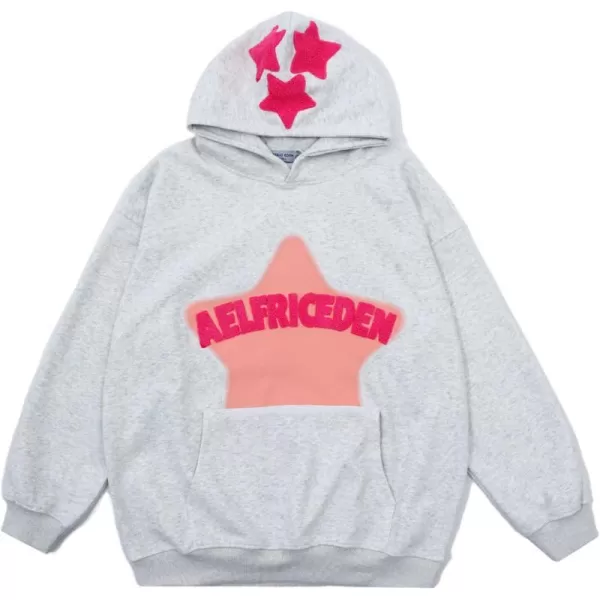 Aelfric Eden Womens Graphic Hoodies Pink Star Print Hoodie Unisex Oversized Hoodies Long Sleeve Pocket PulloverAa03light Grey