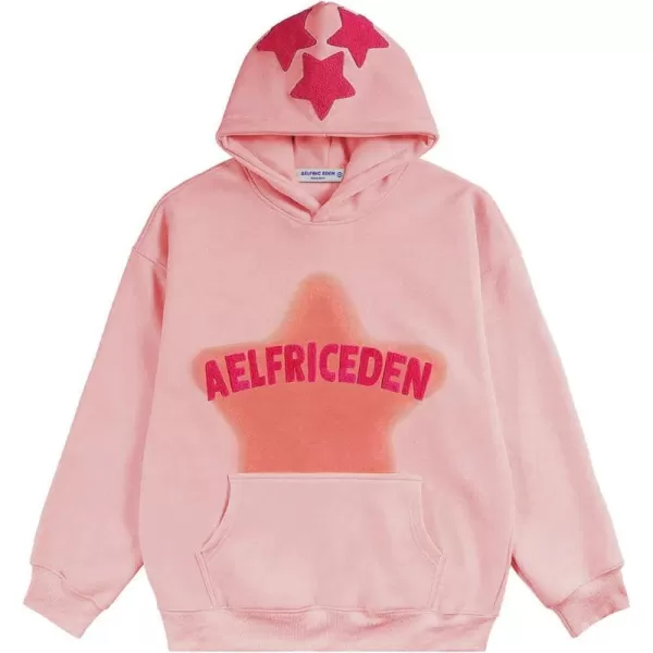 Aelfric Eden Womens Graphic Hoodies Pink Star Print Hoodie Unisex Oversized Hoodies Long Sleeve Pocket PulloverAa03pink