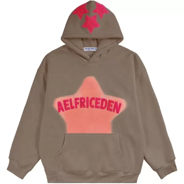 Aelfric Eden Womens Graphic Hoodies Pink Star Print Hoodie Unisex Oversized Hoodies Long Sleeve Pocket PulloverAa04brown