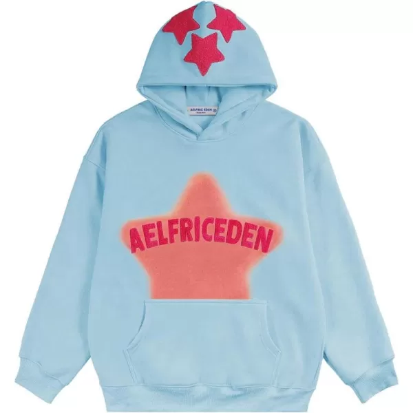 Aelfric Eden Womens Graphic Hoodies Pink Star Print Hoodie Unisex Oversized Hoodies Long Sleeve Pocket PulloverAa05blue