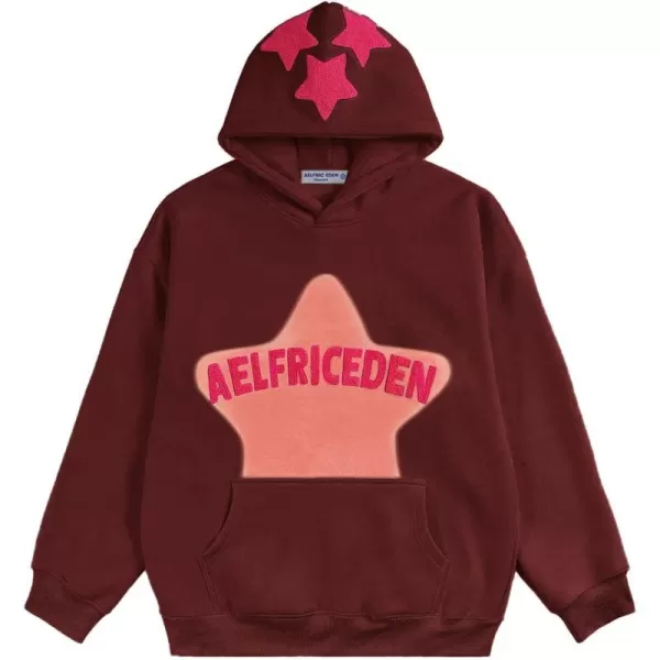 Aelfric Eden Womens Graphic Hoodies Pink Star Print Hoodie Unisex Oversized Hoodies Long Sleeve Pocket PulloverAa05wine Red