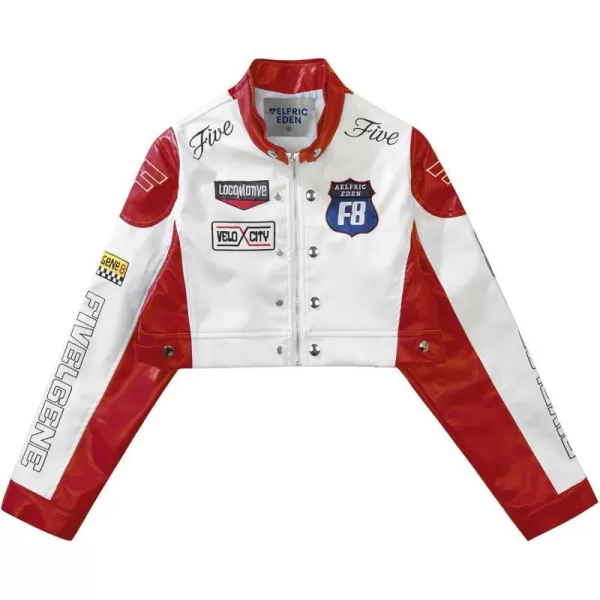 Aelfric Eden Womens Leather Jacket Cropped Motorcycle Biker Coat Color Block Bomber Vintage Racing JacketA1deep Red