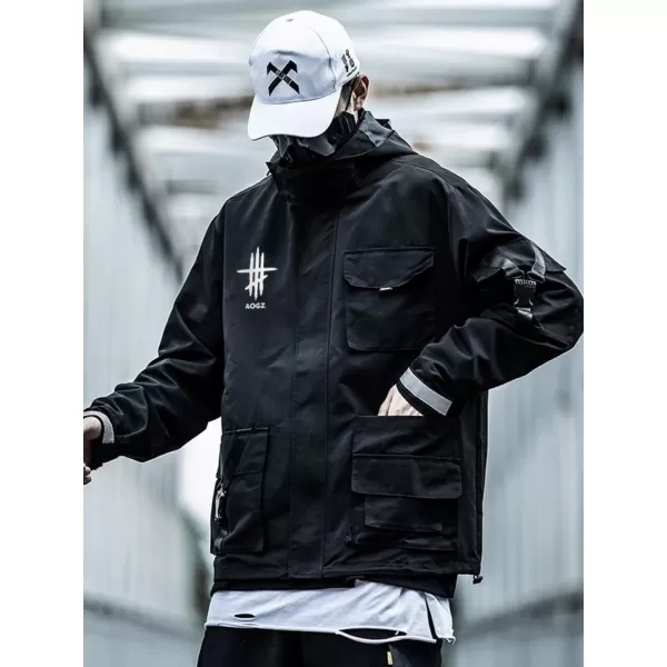 Aelfric Eden Streetwear Windbreaker Jackets Streetwear Multi Pockets Patchwork Hip Hop Cyberpunk Techwear Harajuku Coat3black