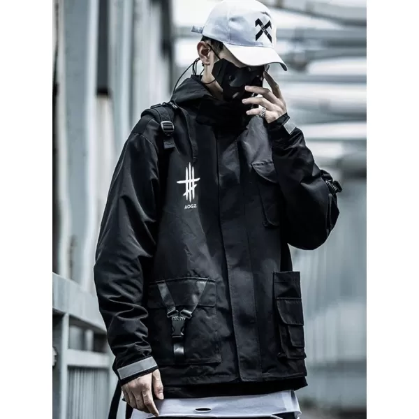 Aelfric Eden Streetwear Windbreaker Jackets Streetwear Multi Pockets Patchwork Hip Hop Cyberpunk Techwear Harajuku Coat3black