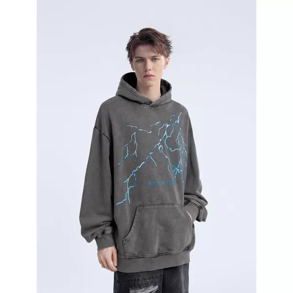 Aelfric Eden Washed Graphic Hoodies Oversized Lightning Streetwear Vintage Hoodie Y2k Hooded Sweatshirt Pullover UnisexGrey