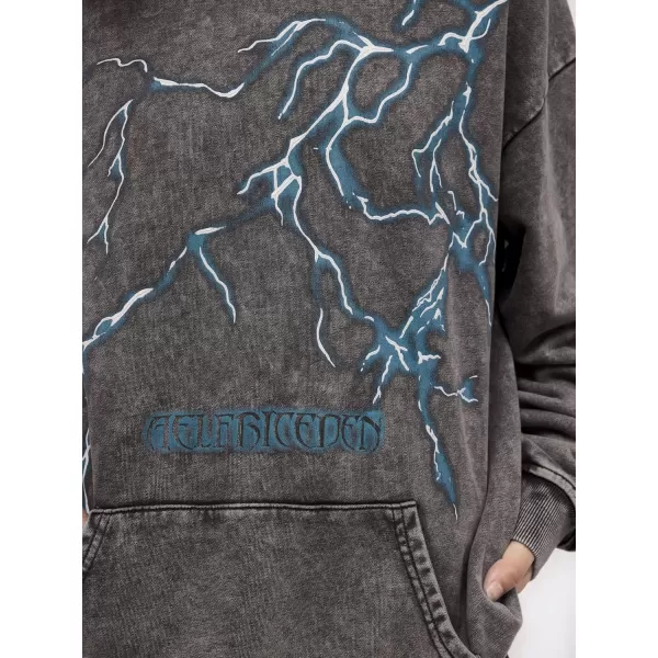 Aelfric Eden Washed Graphic Hoodies Oversized Lightning Streetwear Vintage Hoodie Y2k Hooded Sweatshirt Pullover UnisexGrey