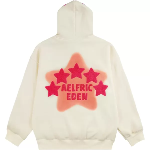 Aelfric Eden Womens Graphic Hoodies Pink Star Print Hoodie Unisex Oversized Hoodies Long Sleeve Pocket PulloverAa01beige