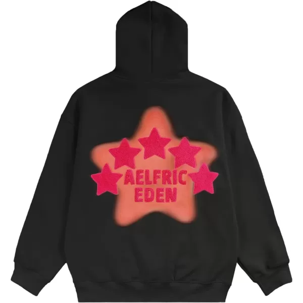 Aelfric Eden Womens Graphic Hoodies Pink Star Print Hoodie Unisex Oversized Hoodies Long Sleeve Pocket PulloverAa02black