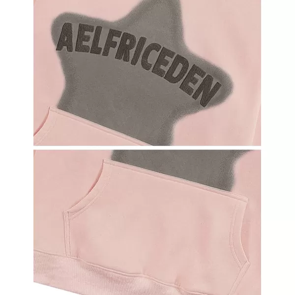 Aelfric Eden Womens Graphic Hoodies Pink Star Print Hoodie Unisex Oversized Hoodies Long Sleeve Pocket PulloverBaby Pink